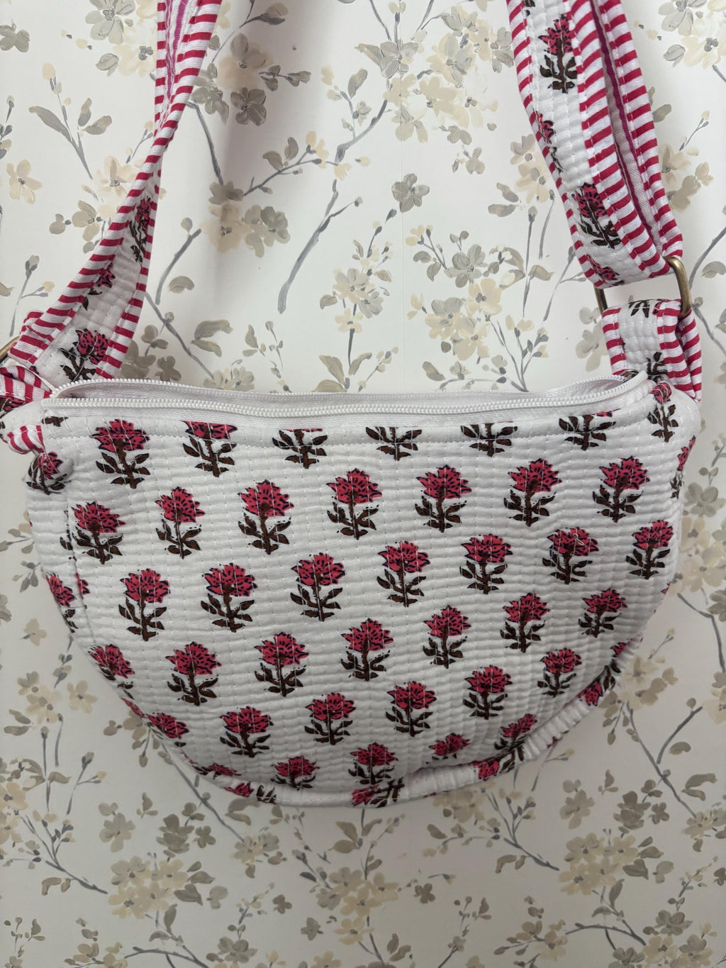 Quilted Cotton Crossbody Bag, Artisan Block Printed Sling Purse