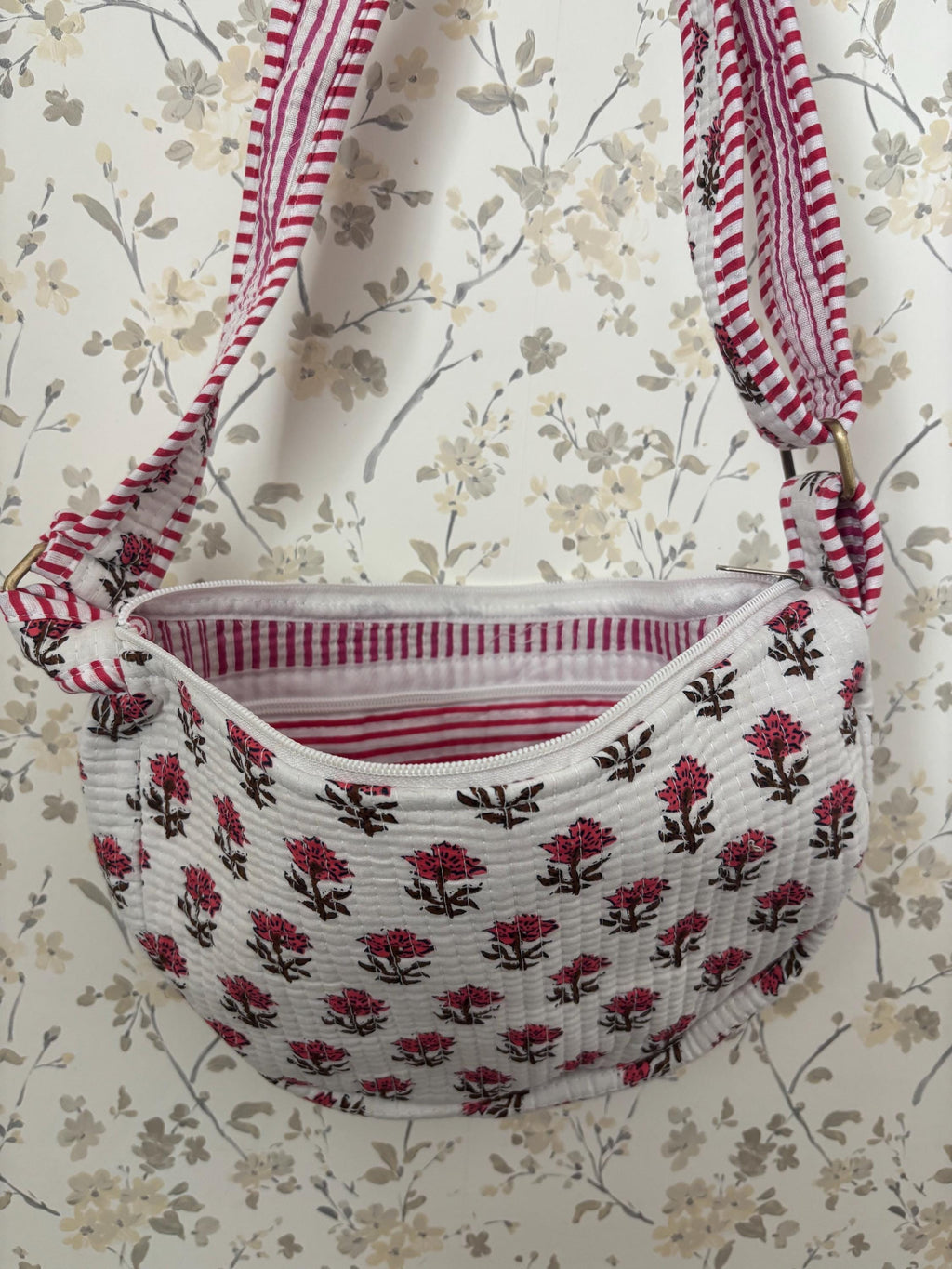 Quilted Cotton Crossbody Bag, Artisan Block Printed Sling Purse