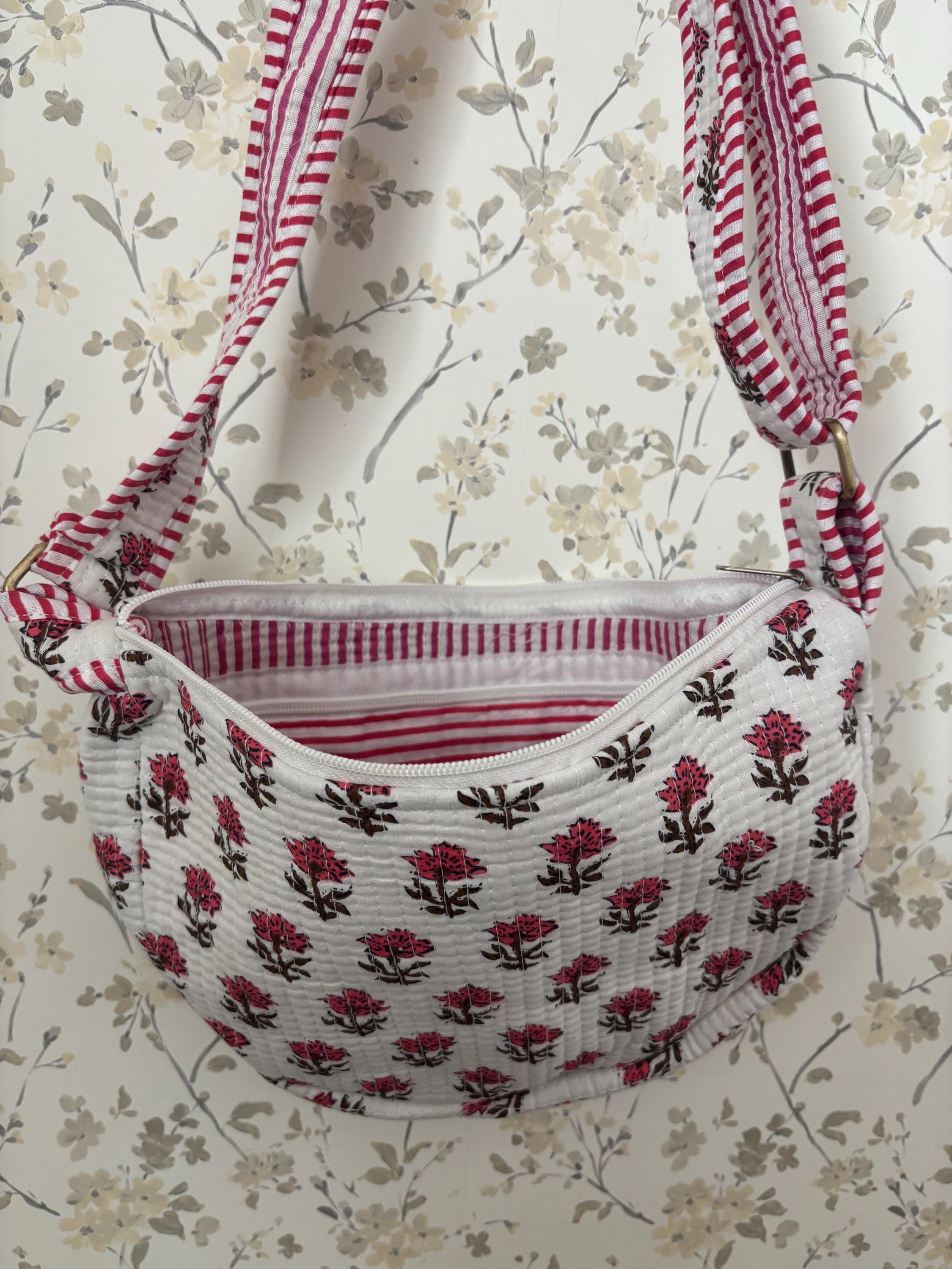 Quilted Cotton Crossbody Bag, Artisan Block Printed Sling Purse