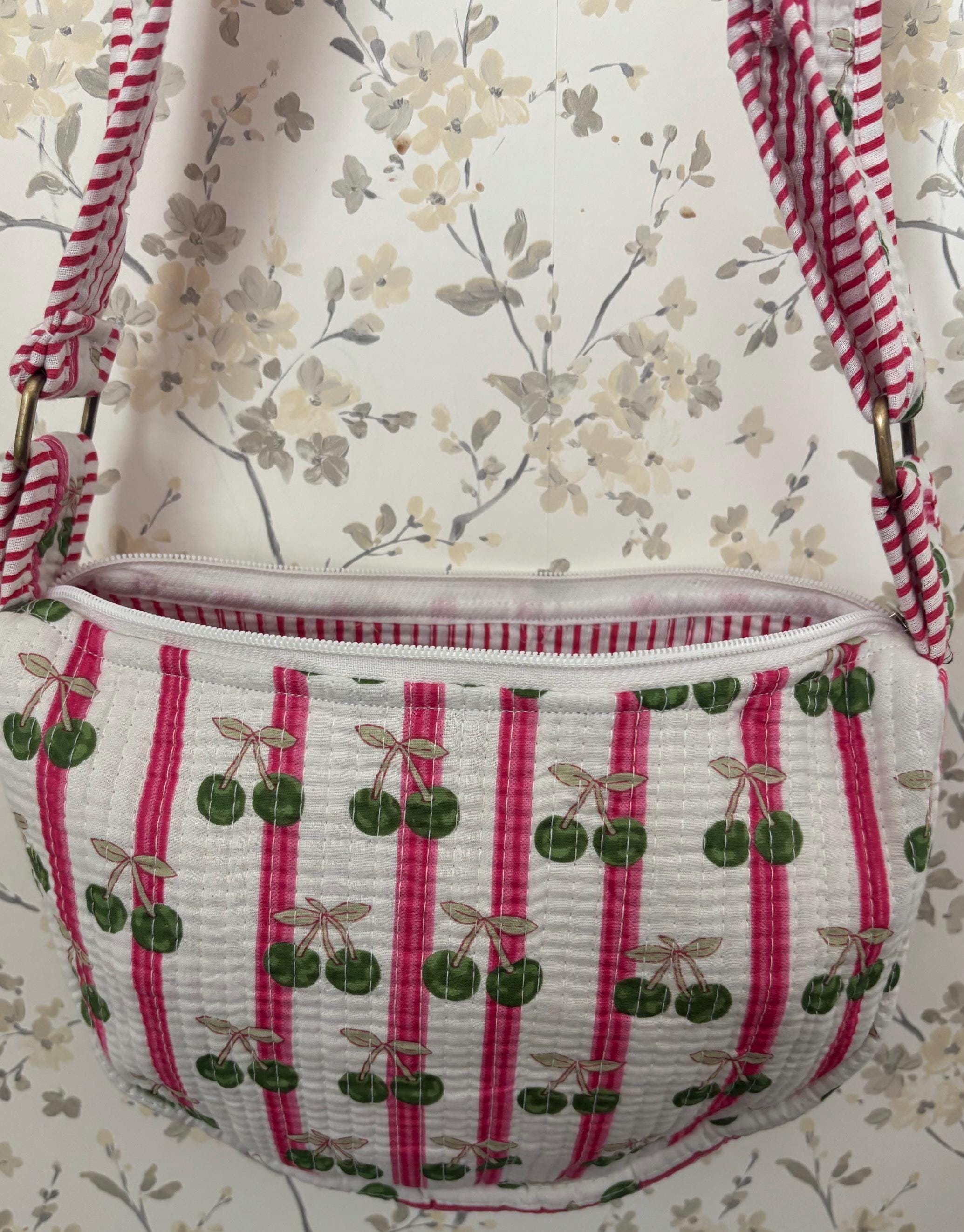 Quilted Cotton Crossbody Bag, Artisan Block Printed Sling Purse