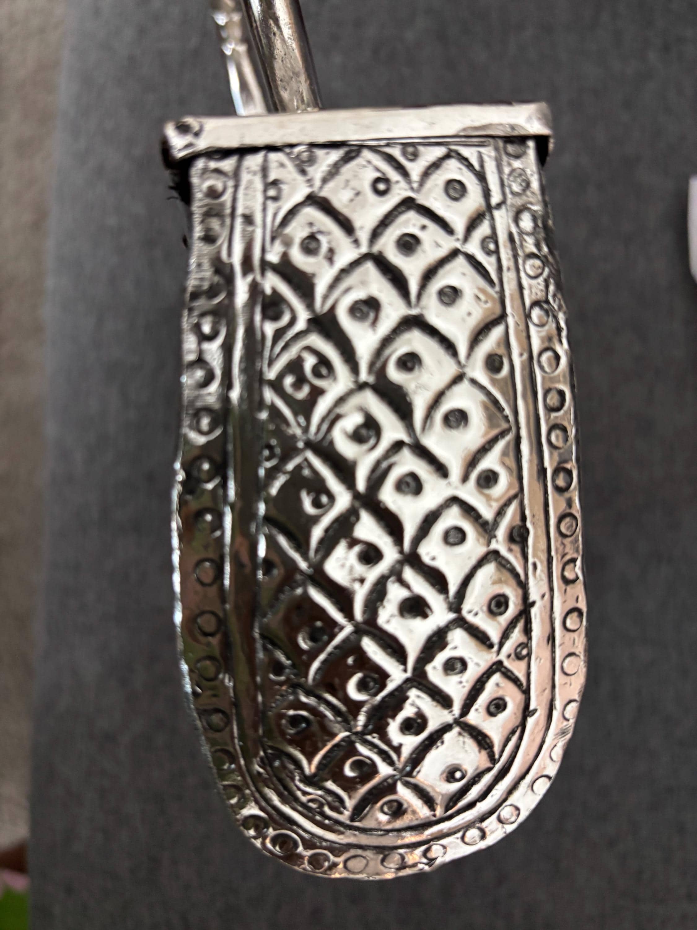 German Silver Embossed Clutch, Indian Ethnic Handbag with Metal Handle