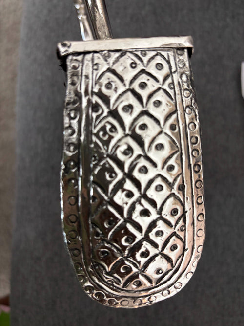 German Silver Embossed Clutch, Indian Ethnic Handbag with Metal Handle