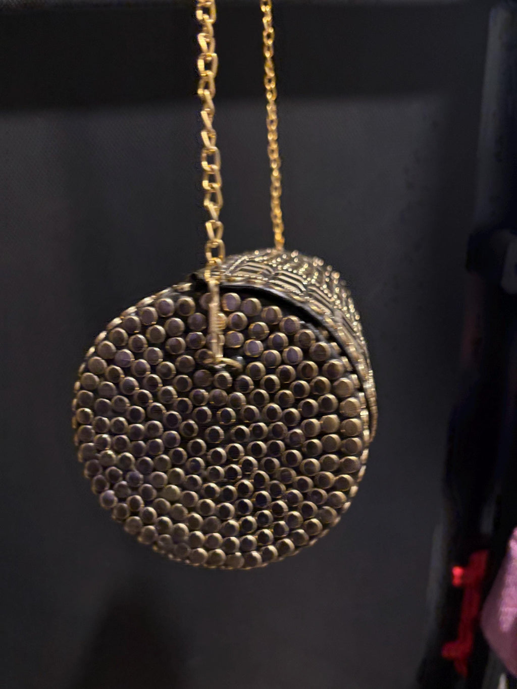 Handmade Round Gold Clutch Bag | Vintage Metal Evening Purse | Indian Bridal Clutch | Gift for Women