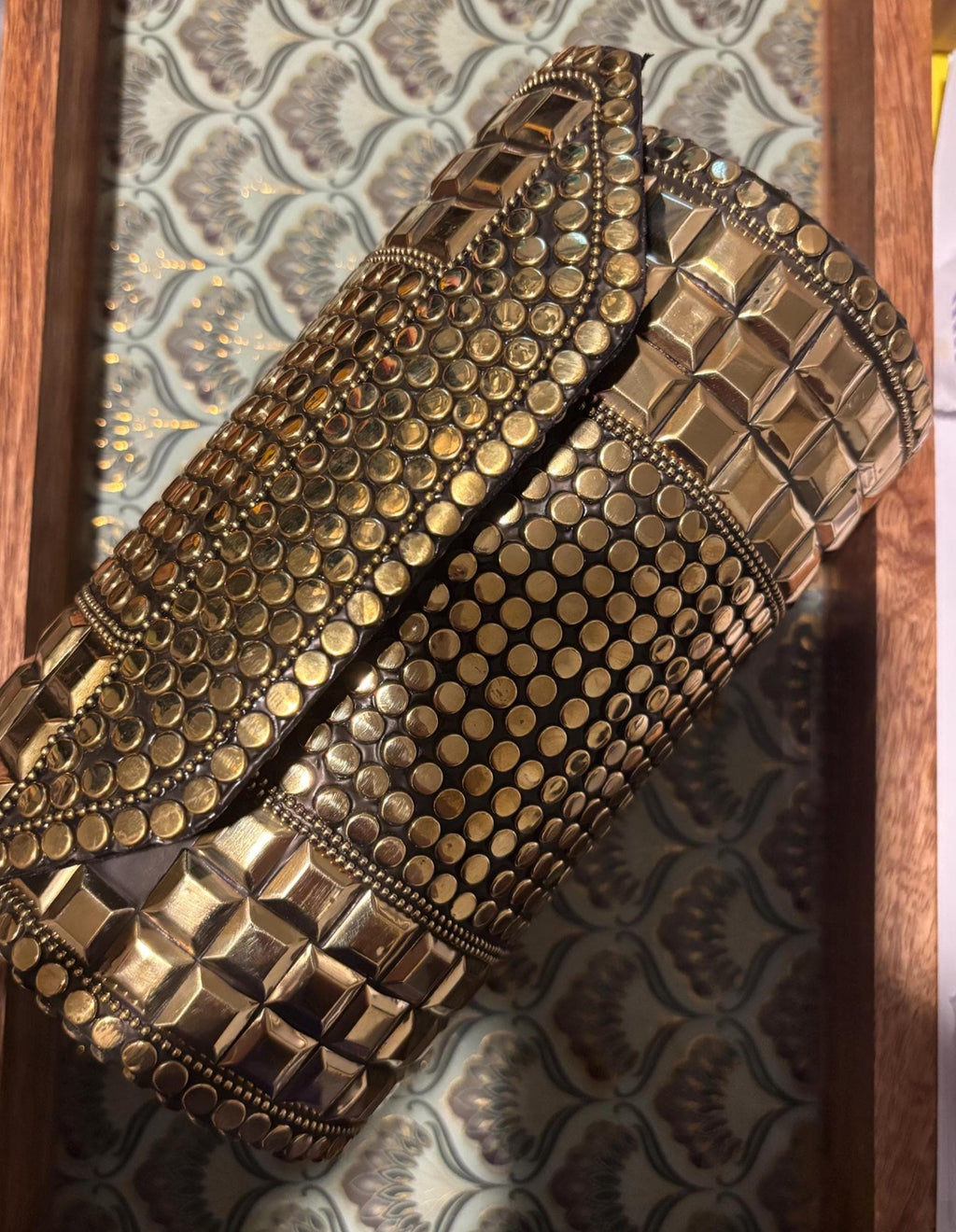 Handmade Round Gold Clutch Bag | Vintage Metal Evening Purse | Indian Bridal Clutch | Gift for Women