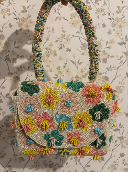 Colorful Floral Handmade Beaded Shoulder Bag | 3D Flower Seed Bead Purse | Statement Handbag | Cute Spring & Summer Bag | Gift for Her