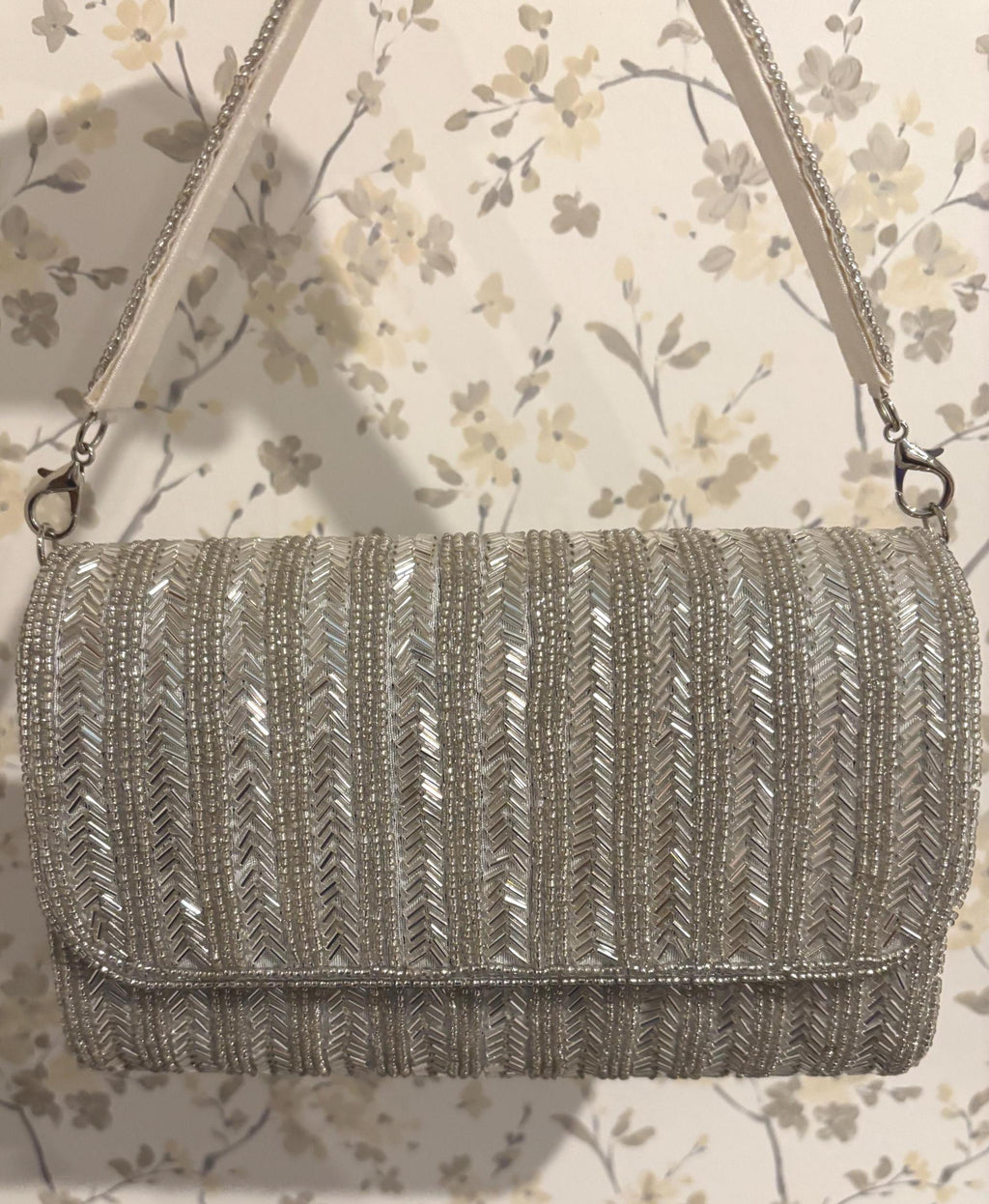 Silver Beaded Evening Clutch Bag | Handmade Bridal Clutch Bag | Sequin Party Purse | Wedding Handbag | Cocktail & Formal Evening Bag