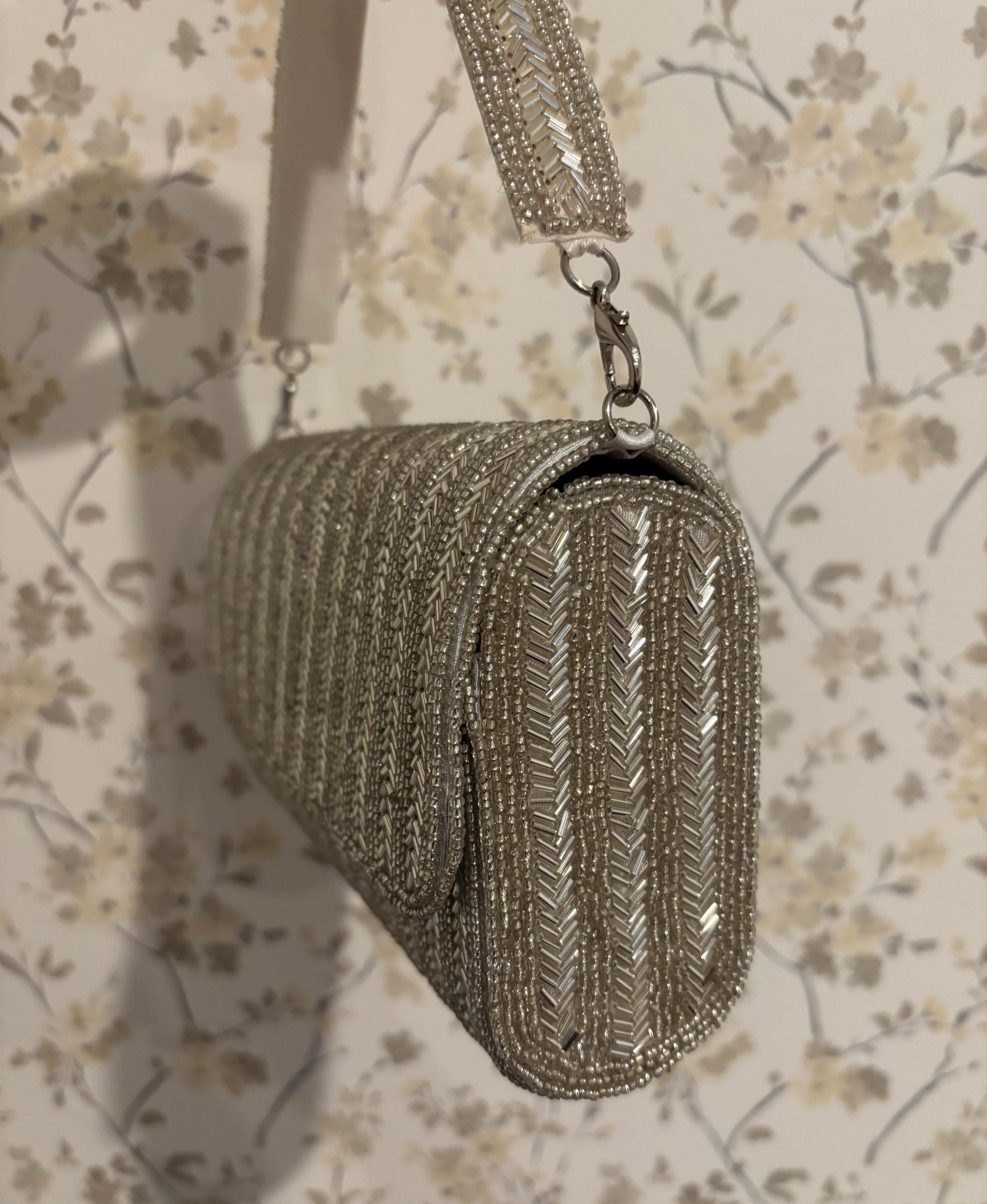 Silver Beaded Evening Clutch Bag | Handmade Bridal Clutch Bag | Sequin Party Purse | Wedding Handbag | Cocktail & Formal Evening Bag