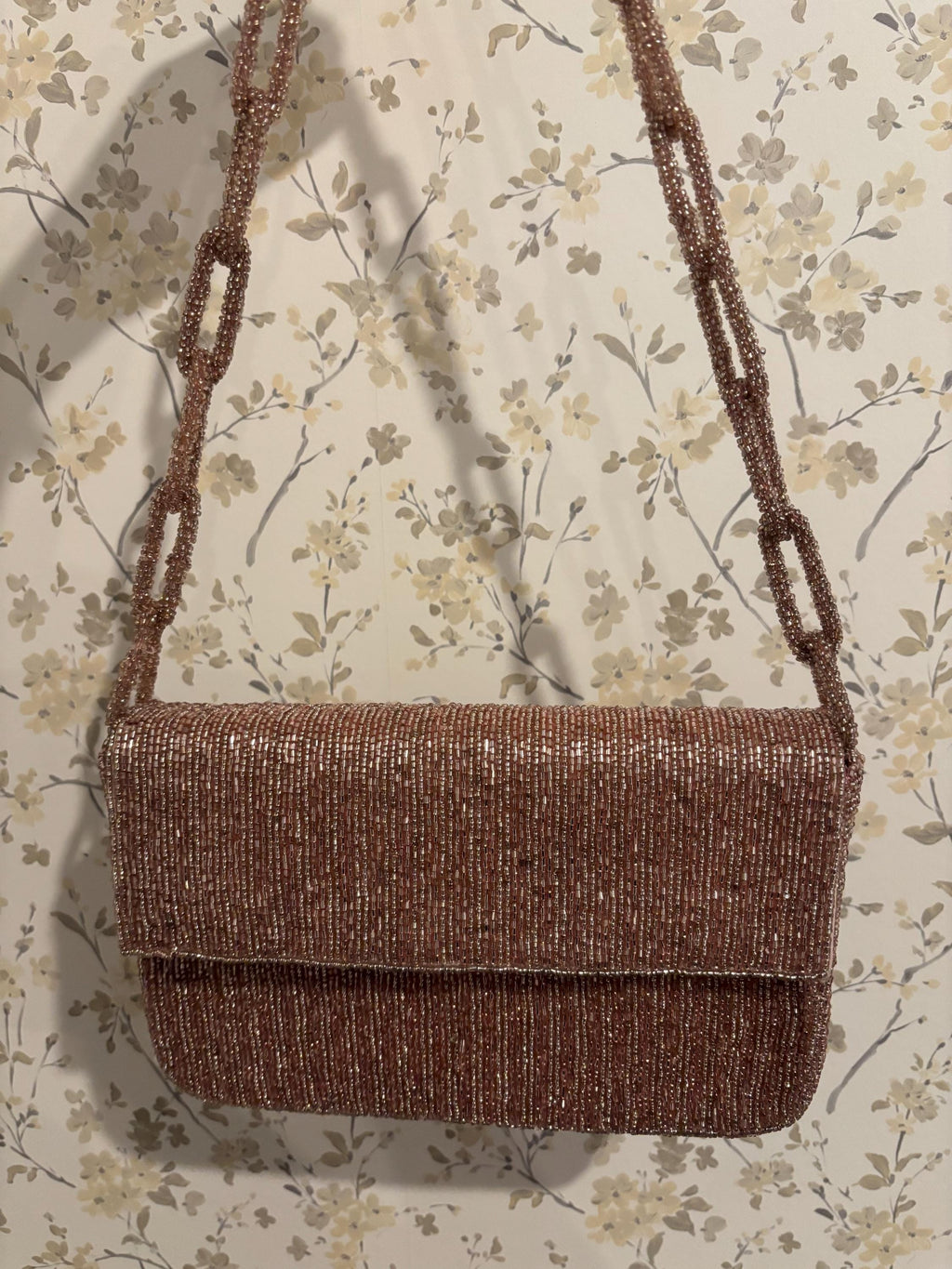 Rose Gold Beaded Evening Bag | Handmade Shoulder Purse | Sparkly Cocktail Handbag | Bridal Party Clutch | Wedding & Formal Occasion Bag
