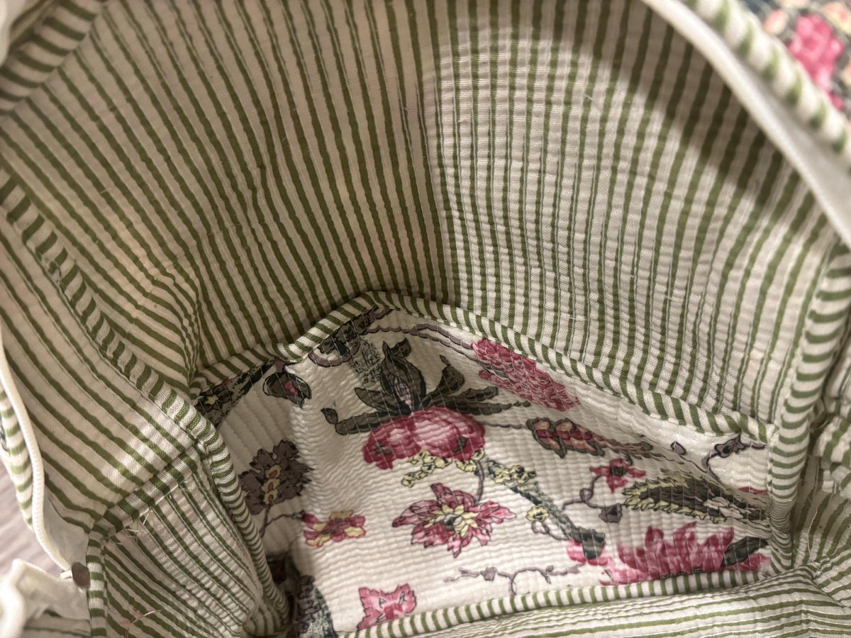 Floral Quilted Cotton Backpack, Boho Travel Daypack, Lightweight Everyday Bag