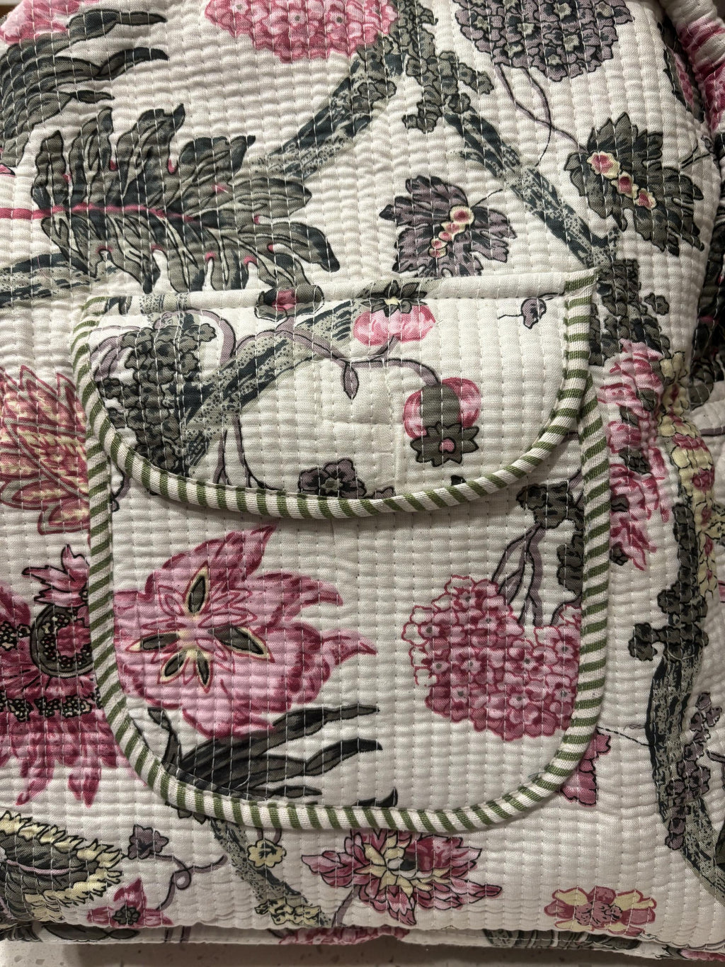 Floral Quilted Cotton Backpack, Boho Travel Daypack, Lightweight Everyday Bag