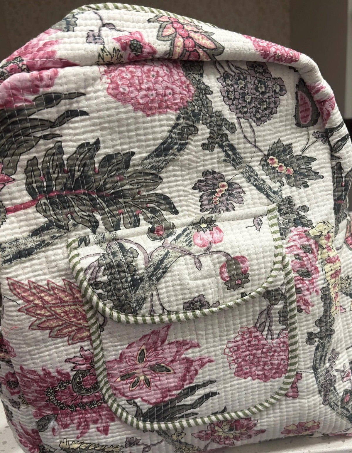Floral Quilted Cotton Backpack, Boho Travel Daypack, Lightweight Everyday Bag