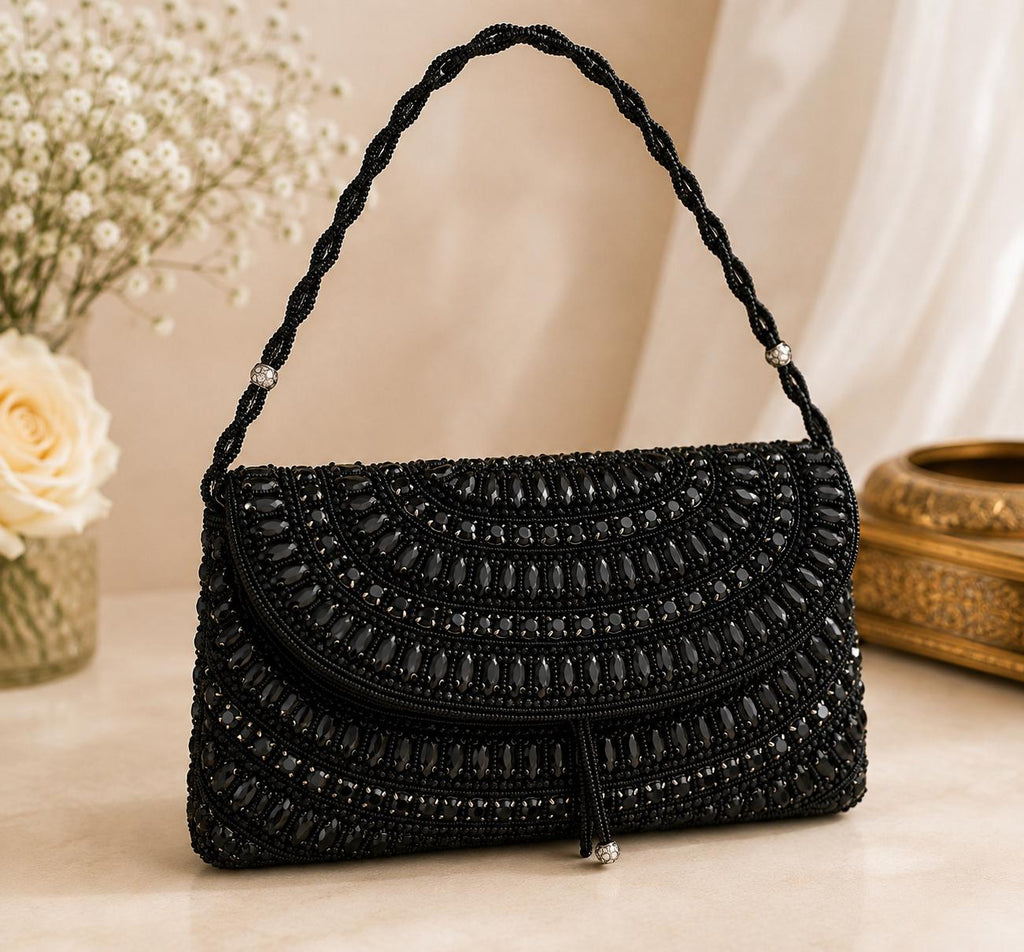 Black Crystal Clutch | Rhinestone Embellished Evening Bag | Bridal Purse