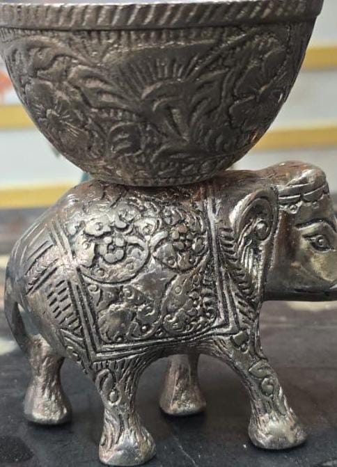 German Silver Elephant Urli Bowl | Handcrafted Embossed Indian Home Decor