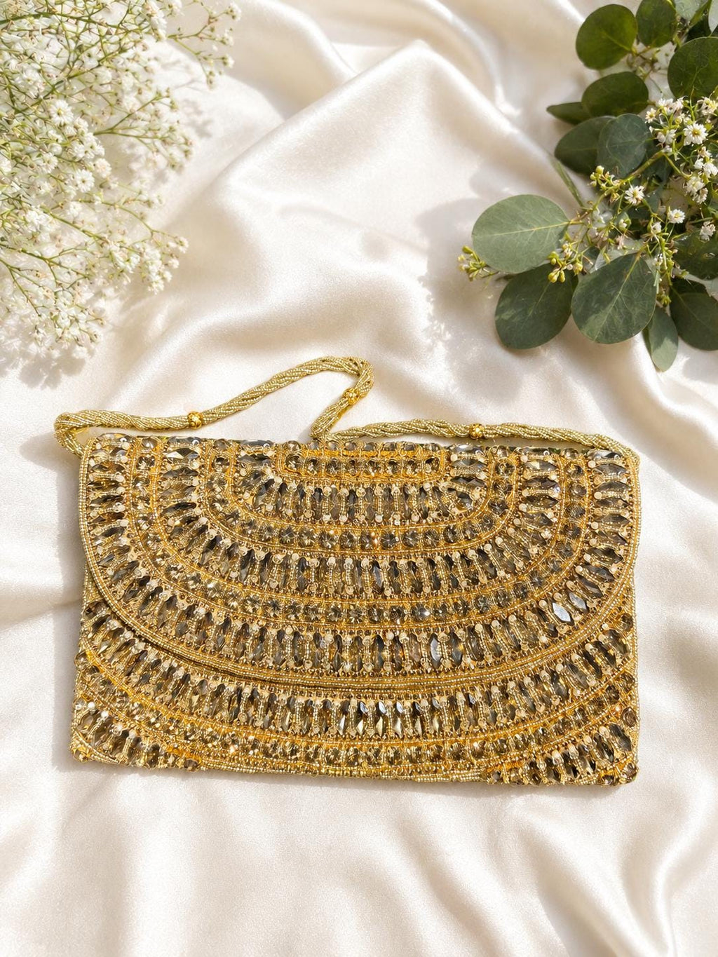 Gold Crystal Clutch | Rhinestone Embellished Evening Bag | Bridal Purse