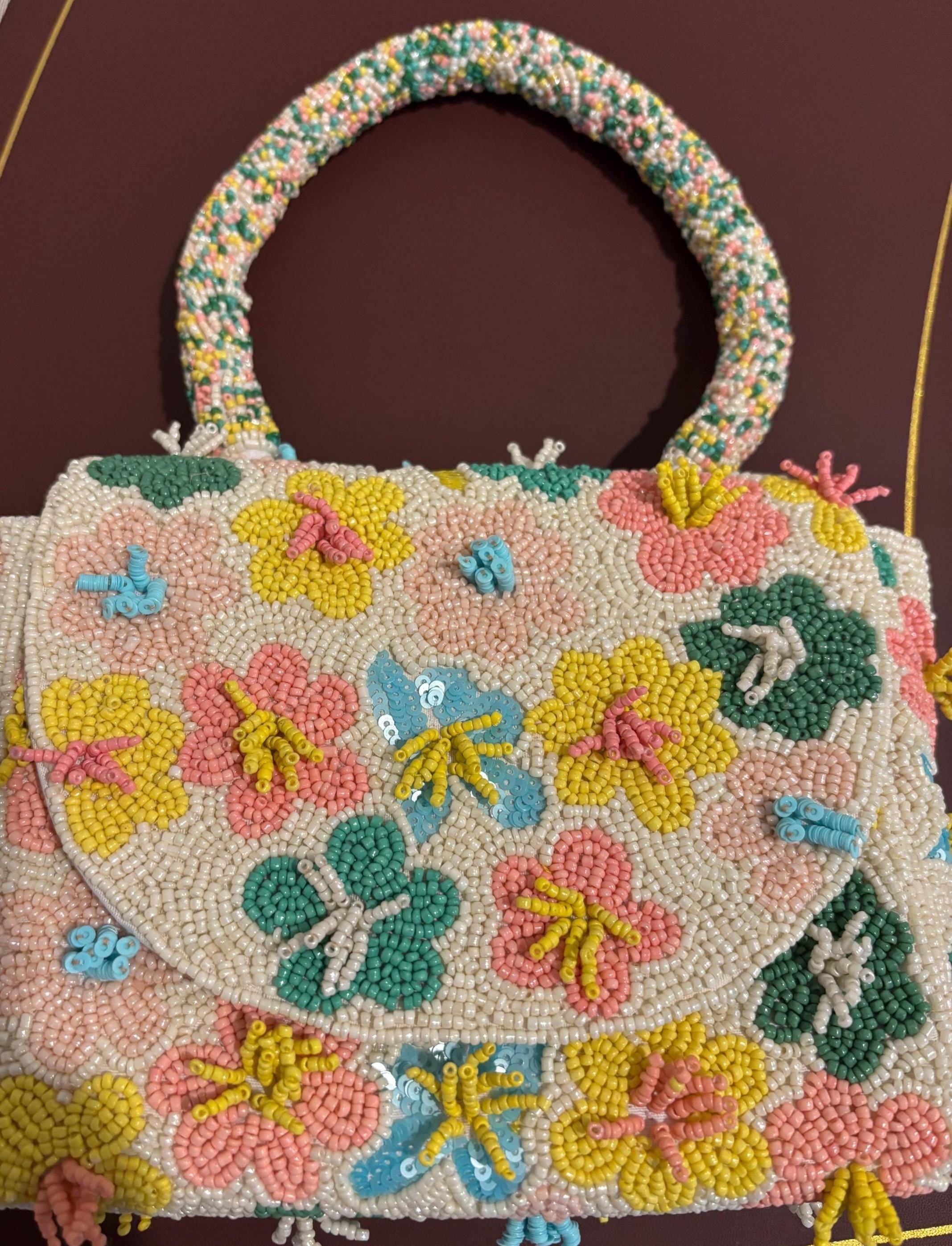 Colorful Floral Handmade Beaded Shoulder Bag | 3D Flower Seed Bead Purse | Statement Handbag | Cute Spring & Summer Bag | Gift for Her