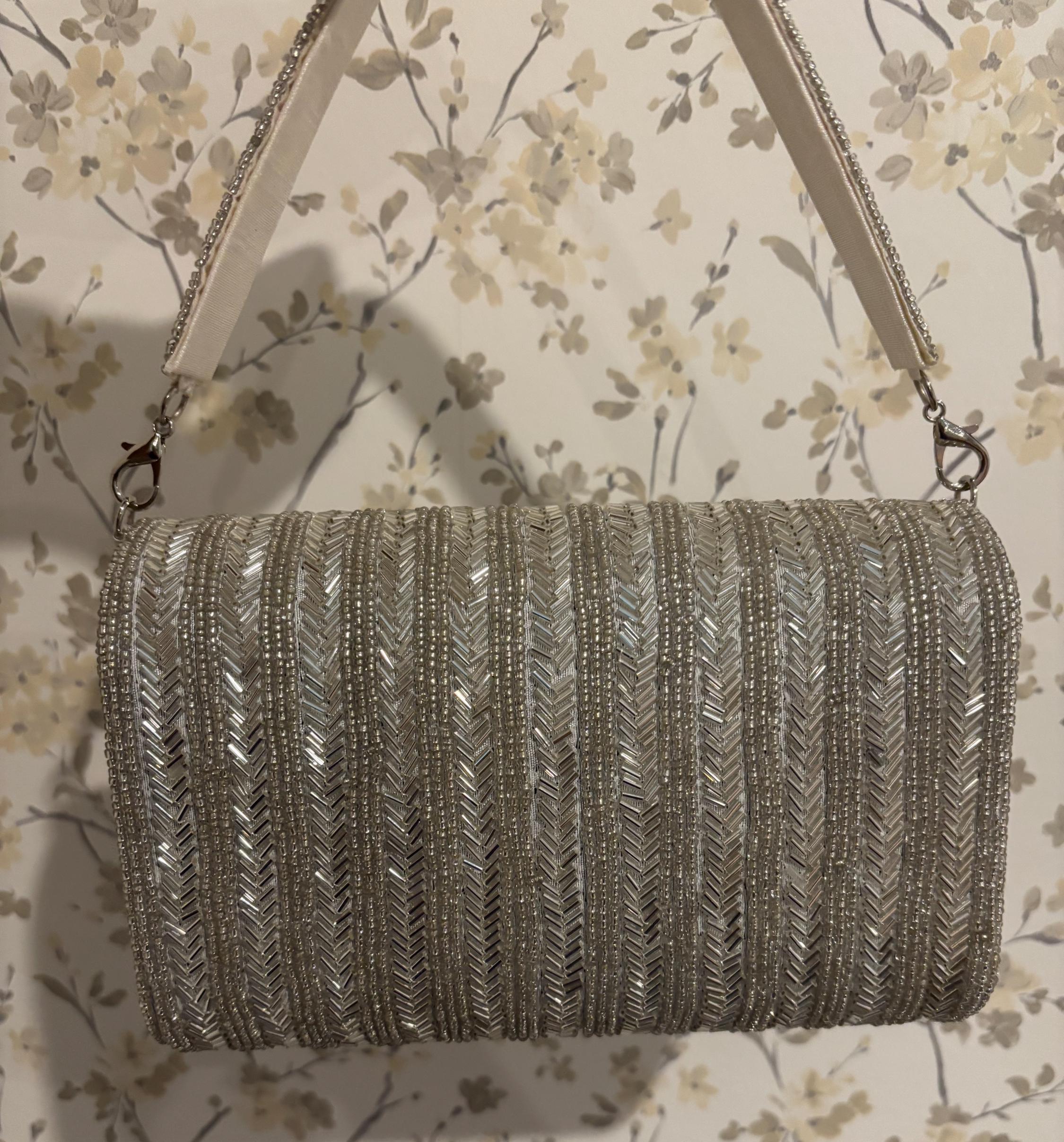 Silver Beaded Evening Clutch Bag | Handmade Bridal Clutch Bag | Sequin Party Purse | Wedding Handbag | Cocktail & Formal Evening Bag