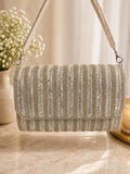 Silver Beaded Evening Clutch Bag | Handmade Bridal Clutch Bag | Sequin Party Purse | Wedding Handbag | Cocktail & Formal Evening Bag