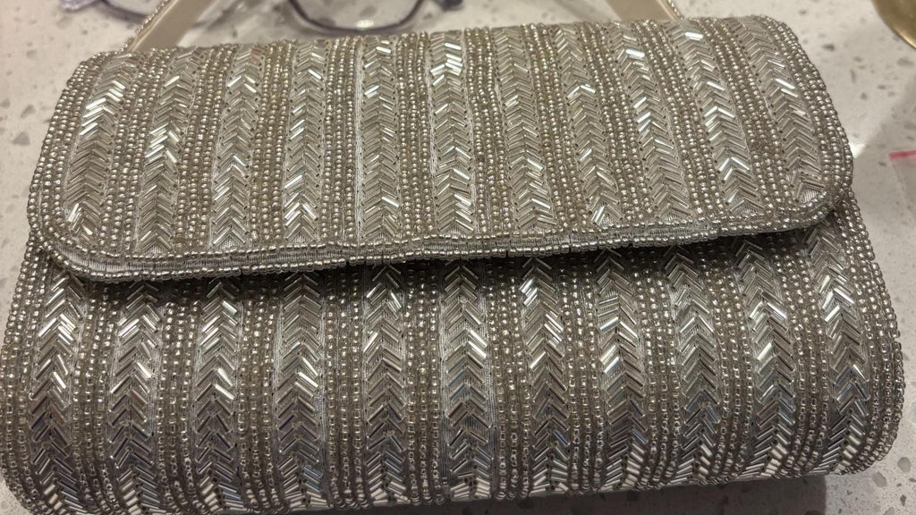 Silver Beaded Evening Clutch Bag | Handmade Bridal Clutch Bag | Sequin Party Purse | Wedding Handbag | Cocktail & Formal Evening Bag