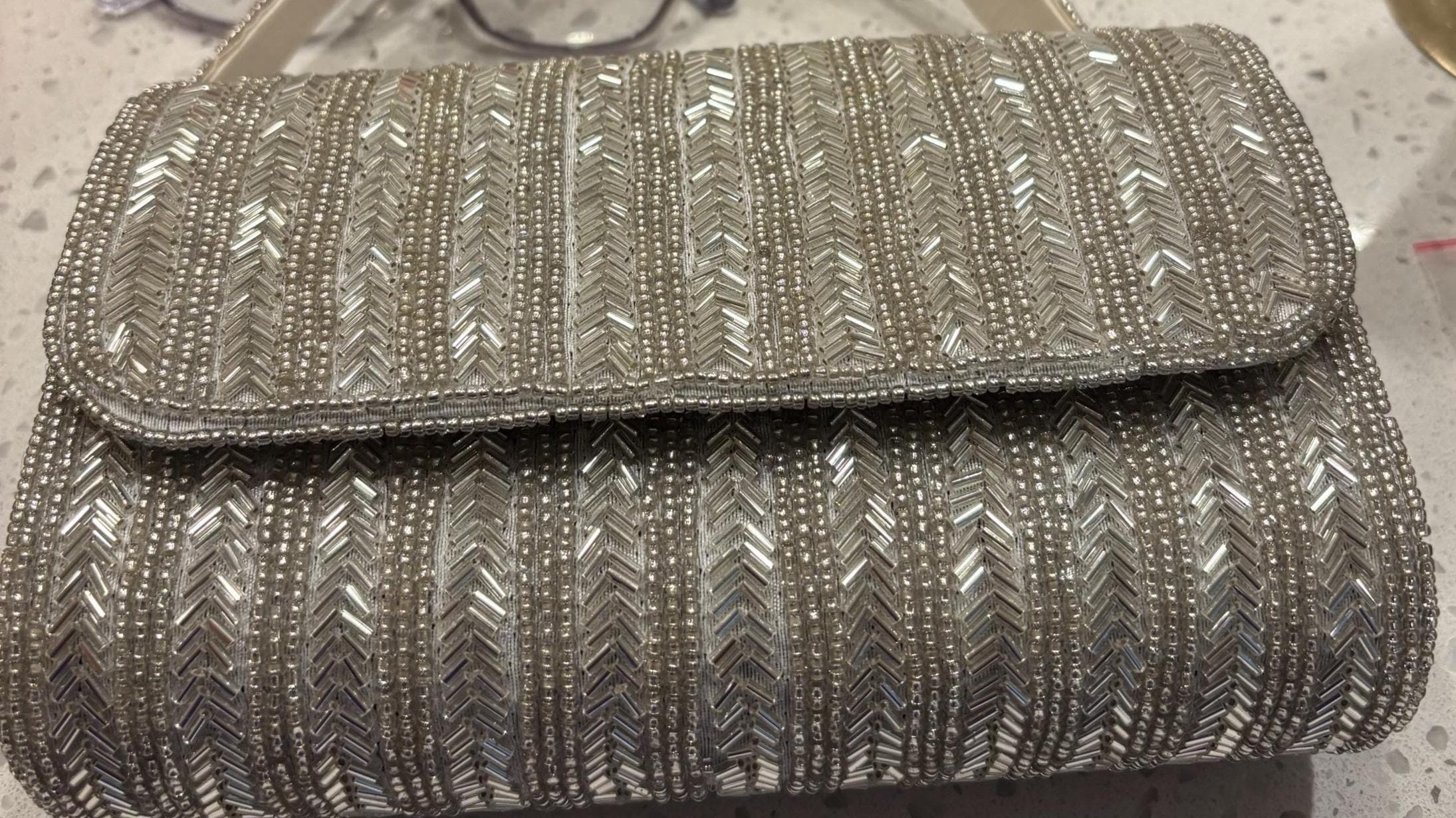 Silver Beaded Evening Clutch Bag | Handmade Bridal Clutch Bag | Sequin Party Purse | Wedding Handbag | Cocktail & Formal Evening Bag