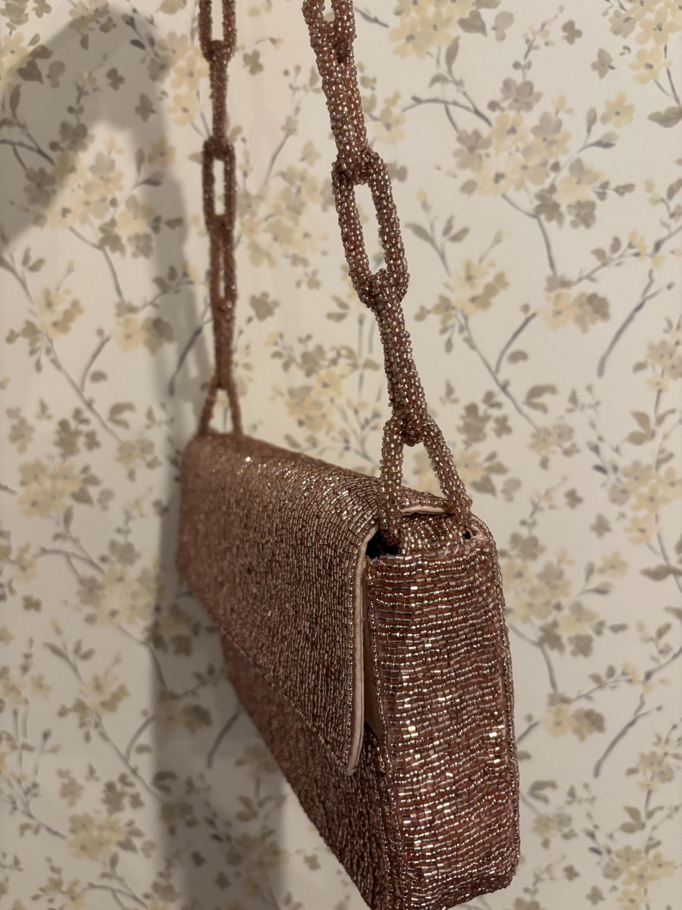 Rose Gold Beaded Evening Bag | Handmade Shoulder Purse | Sparkly Cocktail Handbag | Bridal Party Clutch | Wedding & Formal Occasion Bag