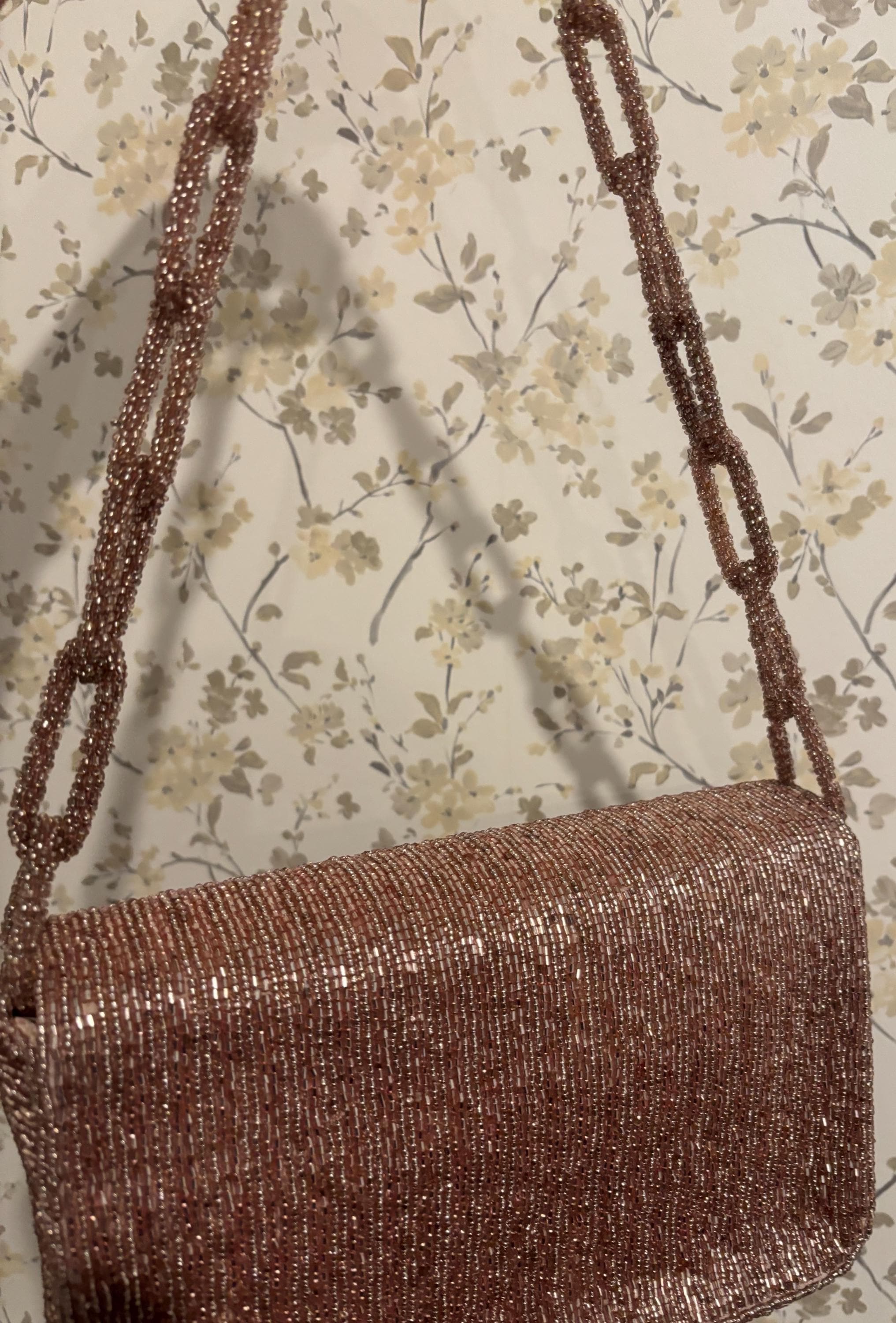Rose Gold Beaded Evening Bag | Handmade Shoulder Purse | Sparkly Cocktail Handbag | Bridal Party Clutch | Wedding & Formal Occasion Bag