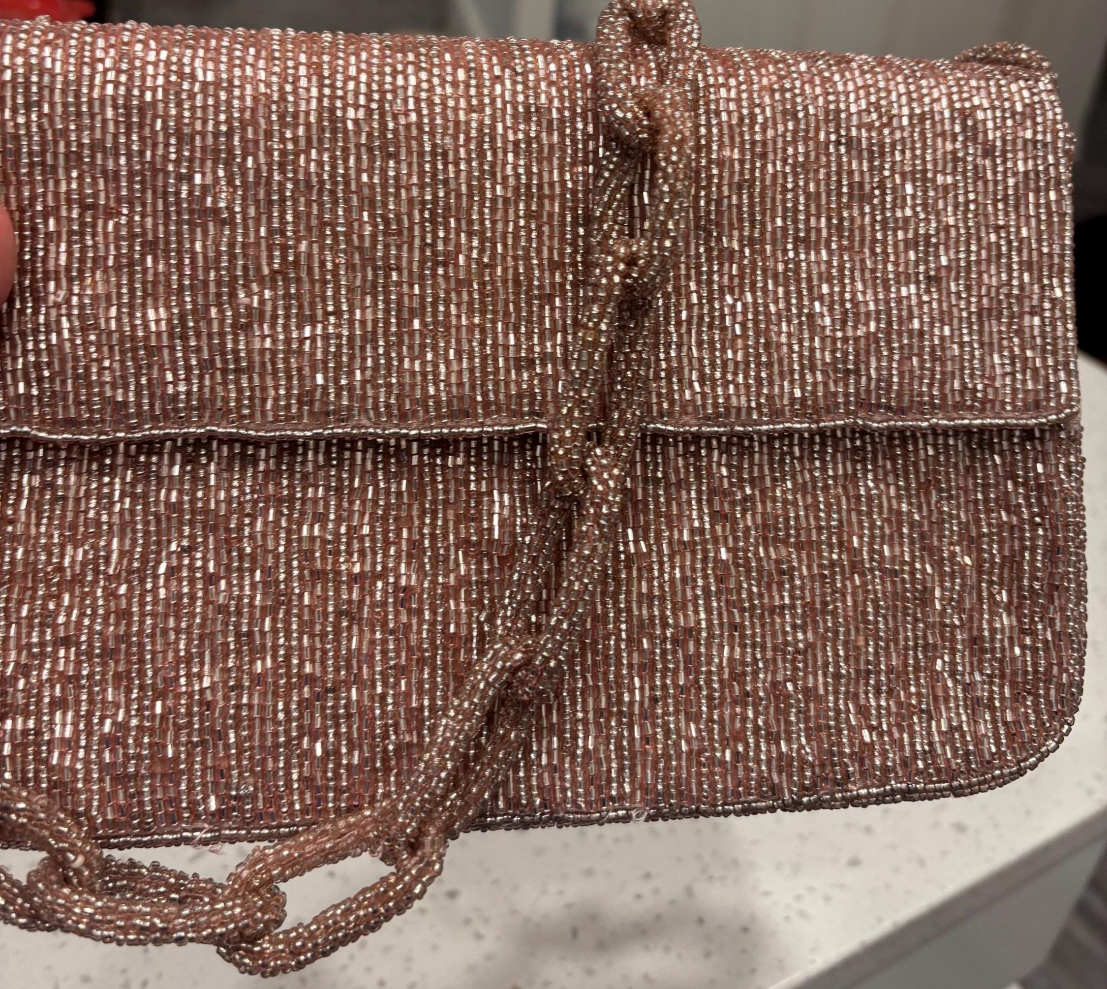 Rose Gold Beaded Evening Bag | Handmade Shoulder Purse | Sparkly Cocktail Handbag | Bridal Party Clutch | Wedding & Formal Occasion Bag