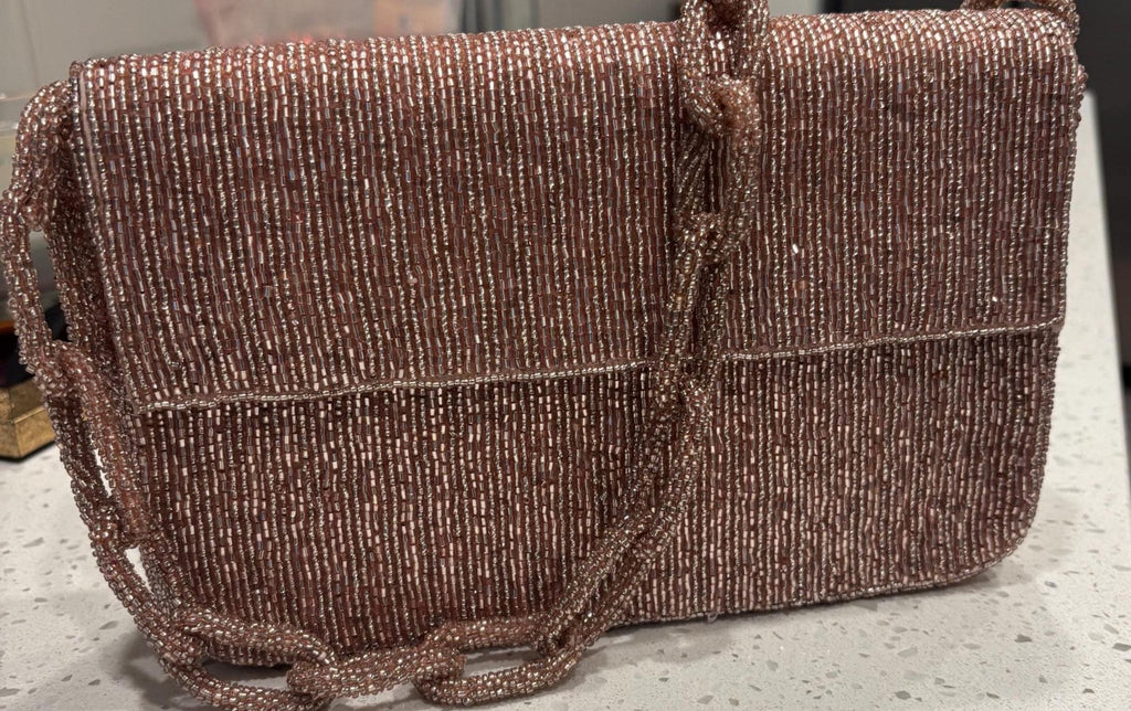Rose Gold Beaded Evening Bag | Handmade Shoulder Purse | Sparkly Cocktail Handbag | Bridal Party Clutch | Wedding & Formal Occasion Bag