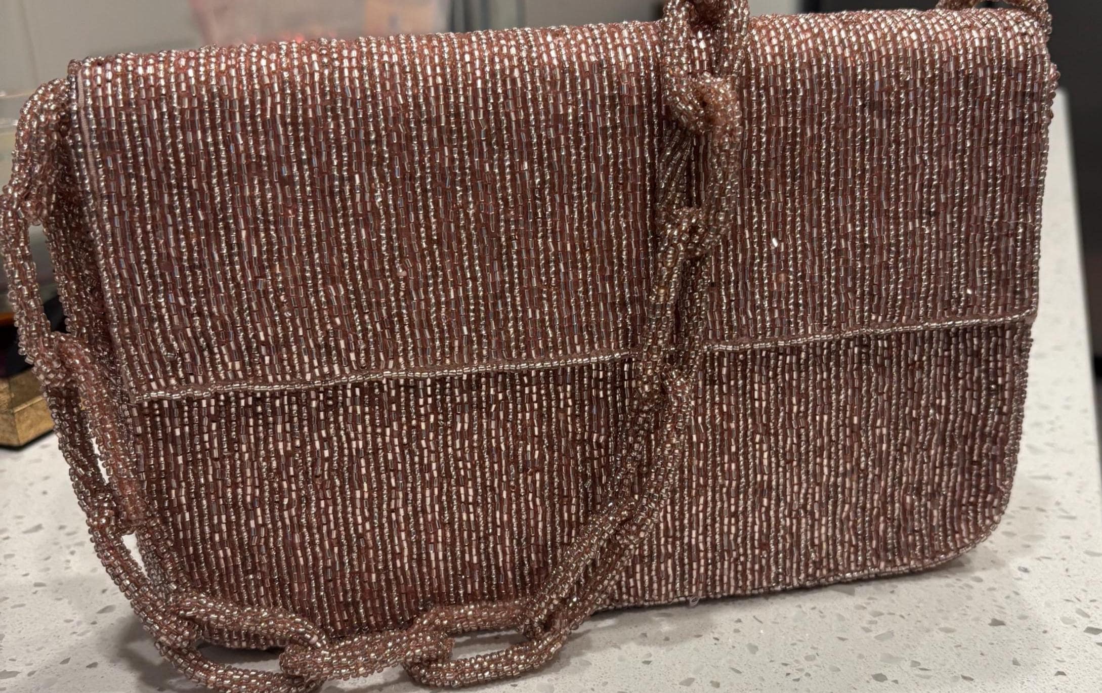 Rose Gold Beaded Evening Bag | Handmade Shoulder Purse | Sparkly Cocktail Handbag | Bridal Party Clutch | Wedding & Formal Occasion Bag