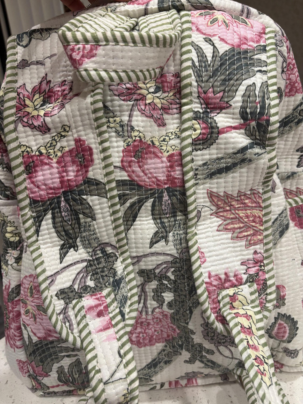 Floral Quilted Cotton Backpack, Boho Travel Daypack, Lightweight Everyday Bag