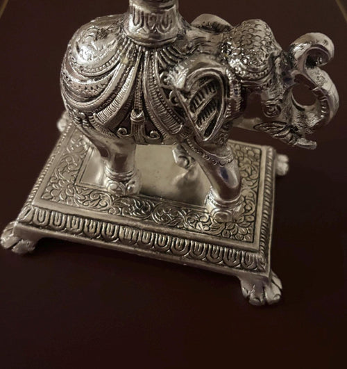 German Silver Elephant Urli leaf Bowl | Handcrafted Embossed Indian Home Decor