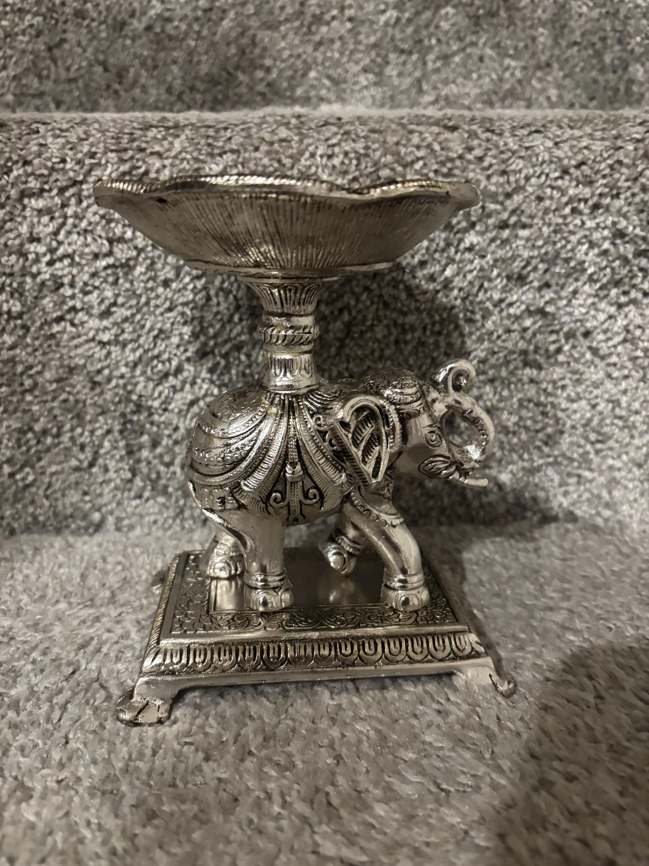 German Silver Elephant Urli leaf Bowl | Handcrafted Embossed Indian Home Decor