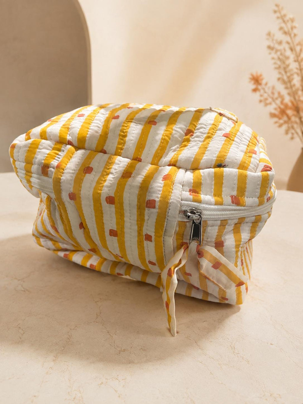Quilted Cotton Vanity Bag | Makeup Organizer with Handle| Travel Toiletry Case, Cosmetic Storage Bag | Handmade Gift for Women
