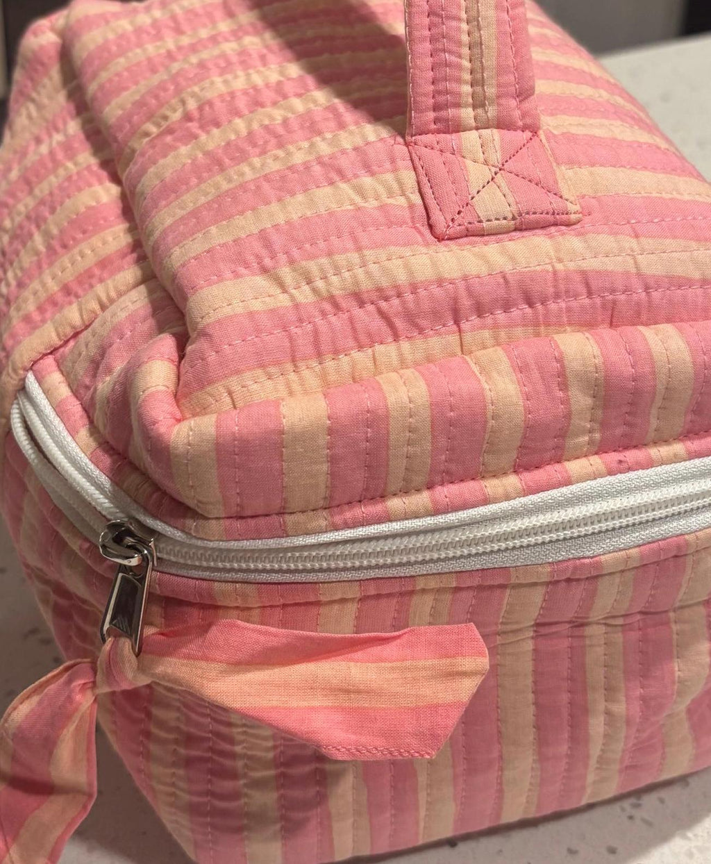 Quilted Cotton Vanity Bag | Makeup Organizer with Handle| Travel Toiletry Case, Cosmetic Storage Bag | Handmade Gift for Women
