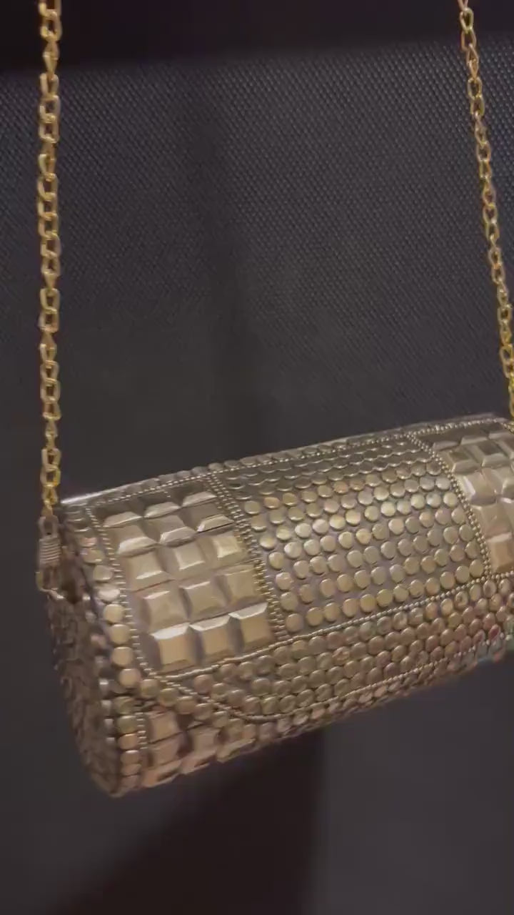 Handmade Round Gold Clutch Bag | Vintage Metal Evening Purse | Indian Bridal Clutch | Gift for Women