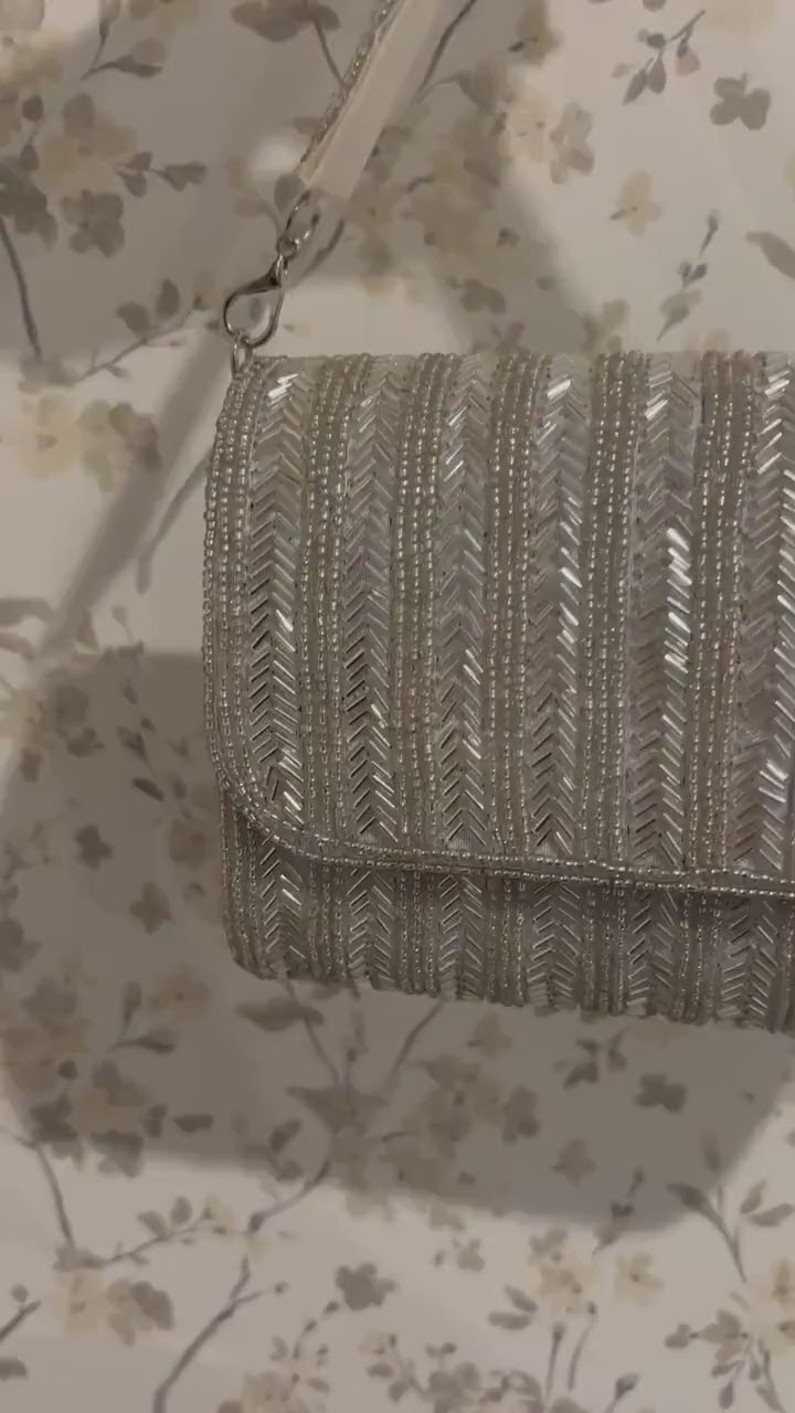 Silver Beaded Evening Clutch Bag | Handmade Bridal Clutch Bag | Sequin Party Purse | Wedding Handbag | Cocktail & Formal Evening Bag