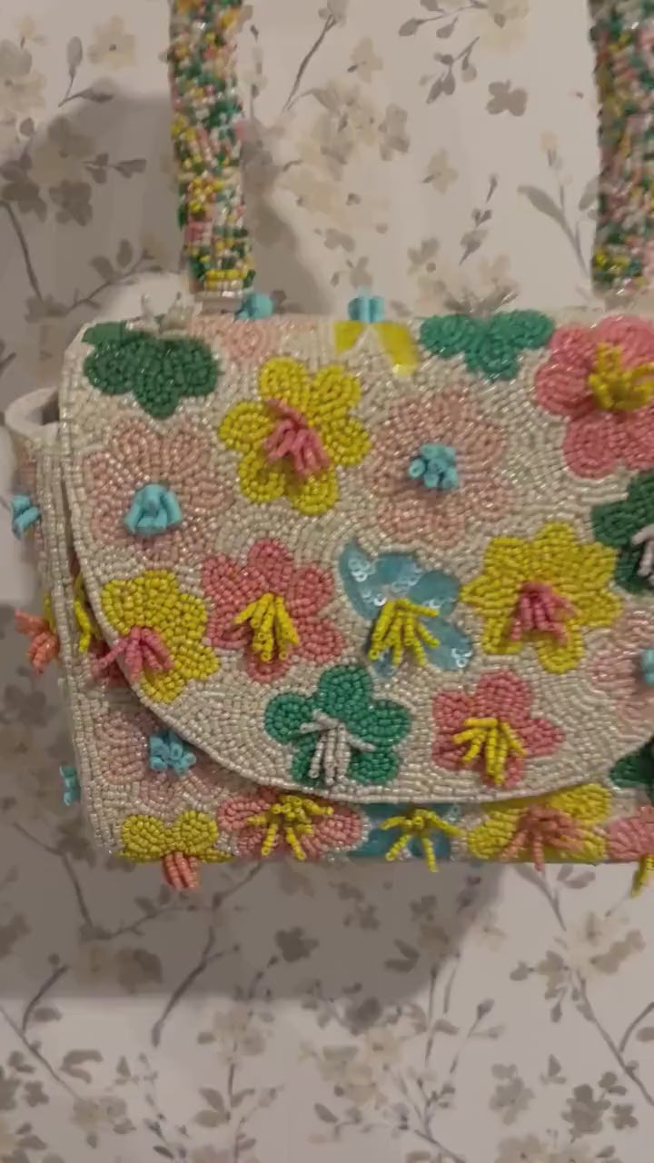 Colorful Floral Handmade Beaded Shoulder Bag | 3D Flower Seed Bead Purse | Statement Handbag | Cute Spring & Summer Bag | Gift for Her