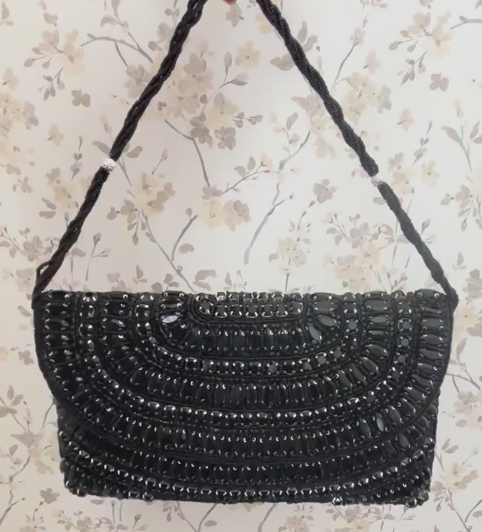 Black Crystal Clutch | Rhinestone Embellished Evening Bag | Bridal Purse