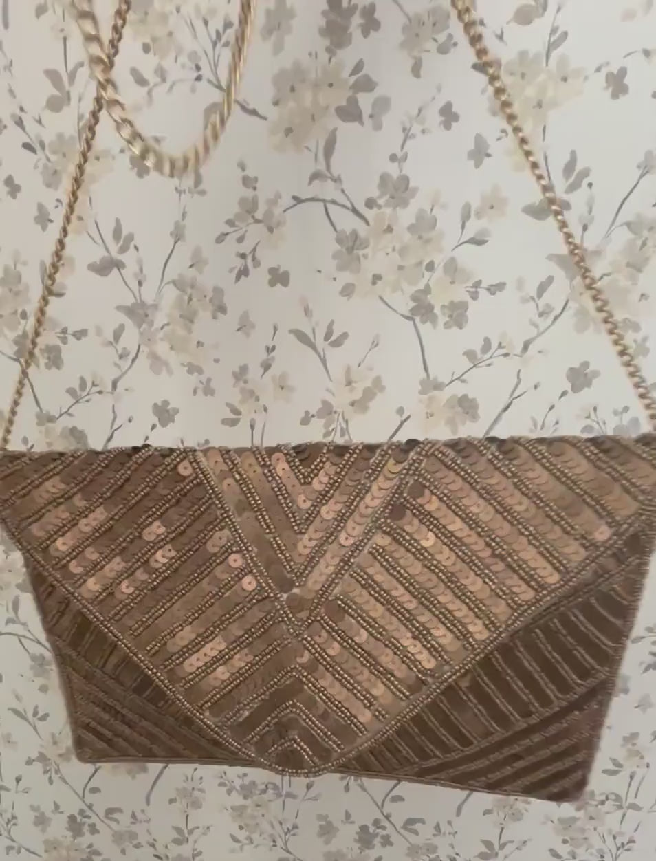 Gold Sequin Chevron Clutch Bag | Beaded Evening Envelope Purse (Handmade)