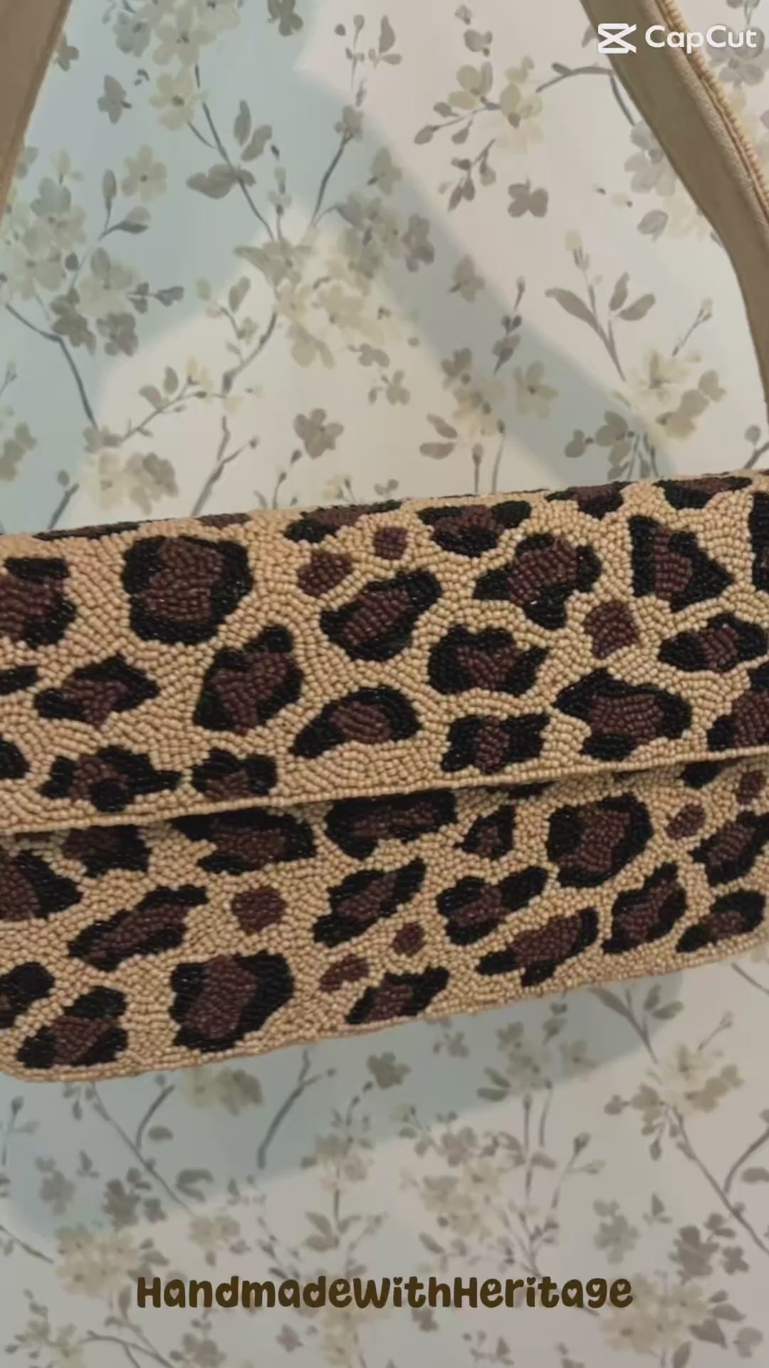 Leopard Print Beaded Shoulder Bag, Animal Print Purse, Handmade Beaded Handbag, Statement Bag, Women’s Shoulder Purse, Gift for Her