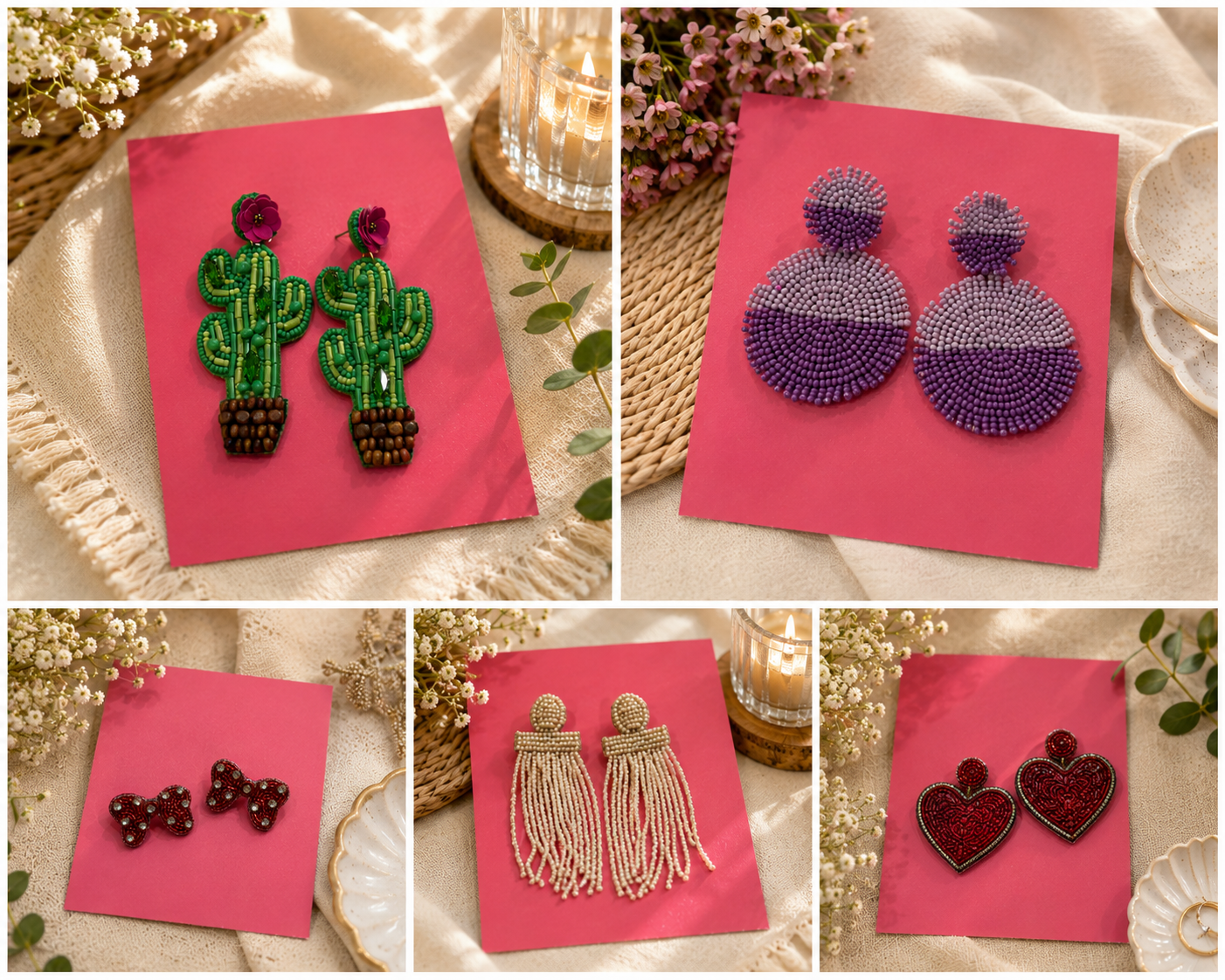 Collection of handmade beaded earrings